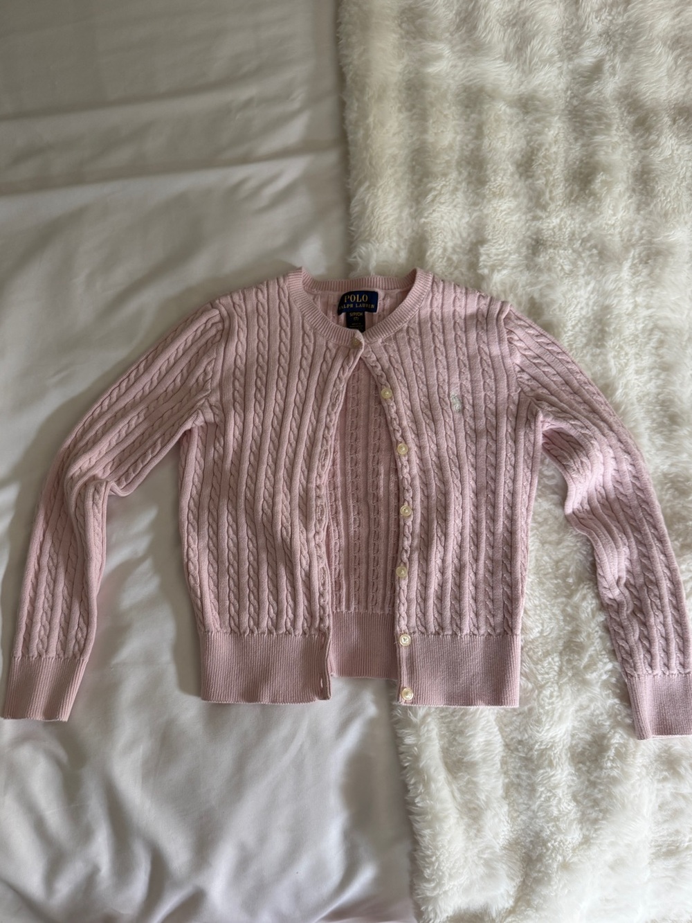 Polo by Ralph Lauren Light Pink Cable-Knit Cardigan